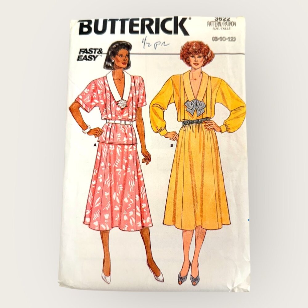 Vintage 1980s Butterick Sewing Pattern 3622 Misses Top Skirt Size 8-12